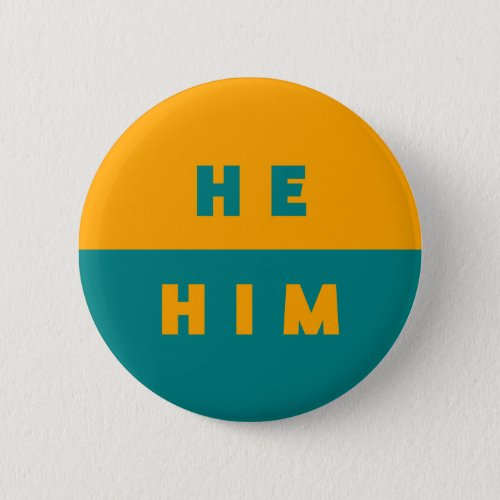 HeHim Pronouns Teal Orange Colorful Button