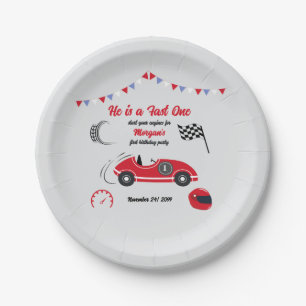 He is a Fast One Festive Red Race Car Birthday Paper Plates