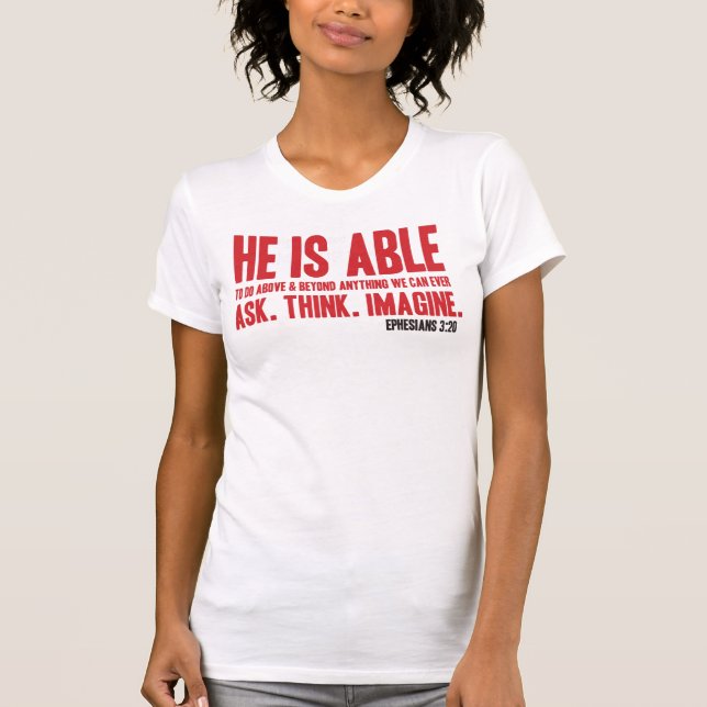 He Is Able Christian Bible T Shirt - Red and Black (Front)
