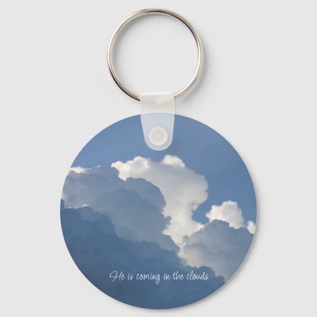 He is Coming in the Clouds Christian Quote Keychain (Front)