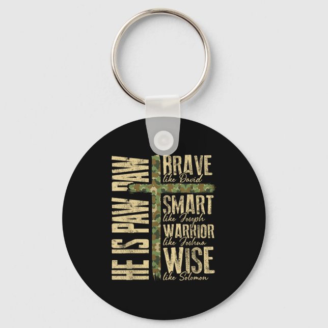 He Is Paw Paw Camo Religious Fathers Day Christian Keychain (Front)