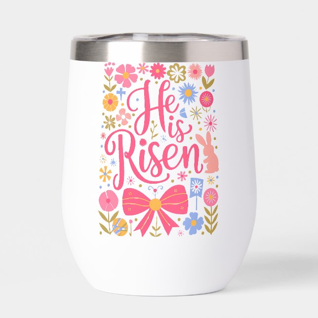 He is Raisen Easter Retro Design-61415 Thermal Wine Tumbler (Back)