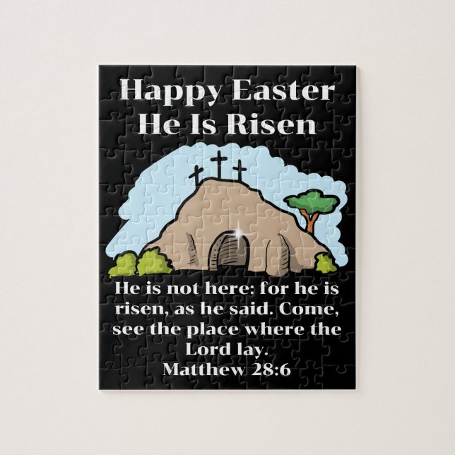 He is Risen 3 Crosses Empty Tomb Cartoon Easter Jigsaw Puzzle (Vertical)