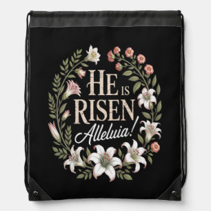 He Is Risen Alleluia Floral Christian Easter Drawstring Bag