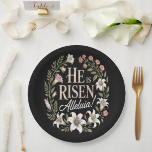 He Is Risen Alleluia Floral Christian Easter Paper Plates