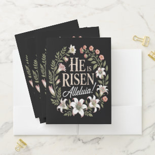 He Is Risen Alleluia Floral Christian Easter Pocket Folder