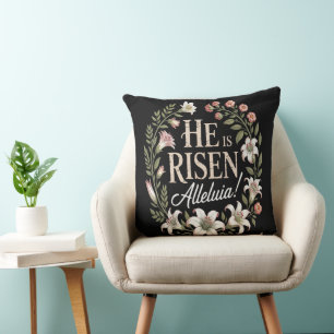 He Is Risen Alleluia Floral Christian Easter Throw Pillow