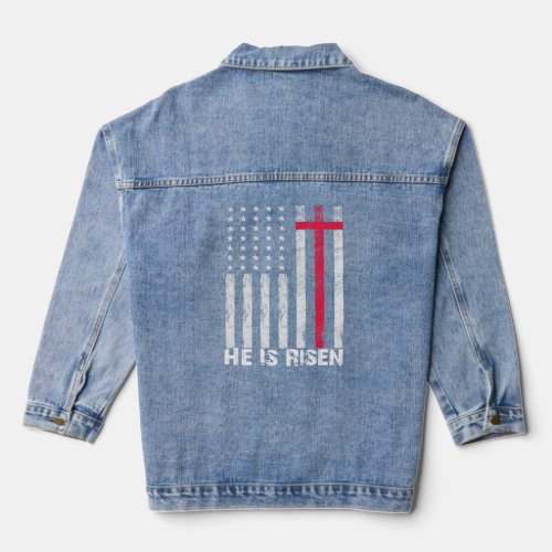 He is Risen American Flag Cross Vintage Happy East Denim Jacket