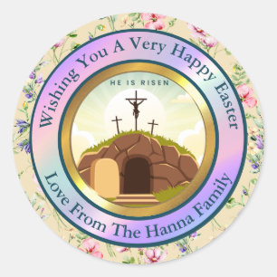 He is Risen and Celebration of Resurrection Sunday Classic Round Sticker