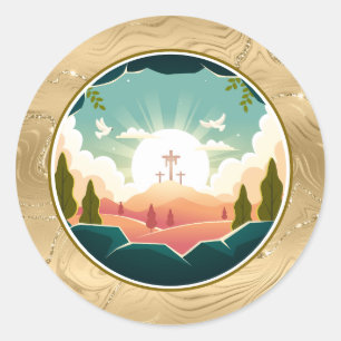 He is Risen and Celebration of Resurrection Sunday Classic Round Sticker