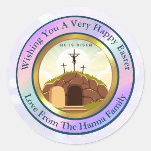 He is Risen and Celebration of Resurrection Sunday Classic Round Sticker