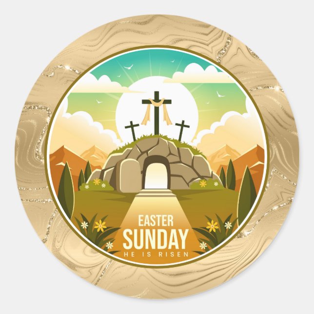 He is Risen and Celebration of Resurrection Sunday Classic Round Sticker (Front)