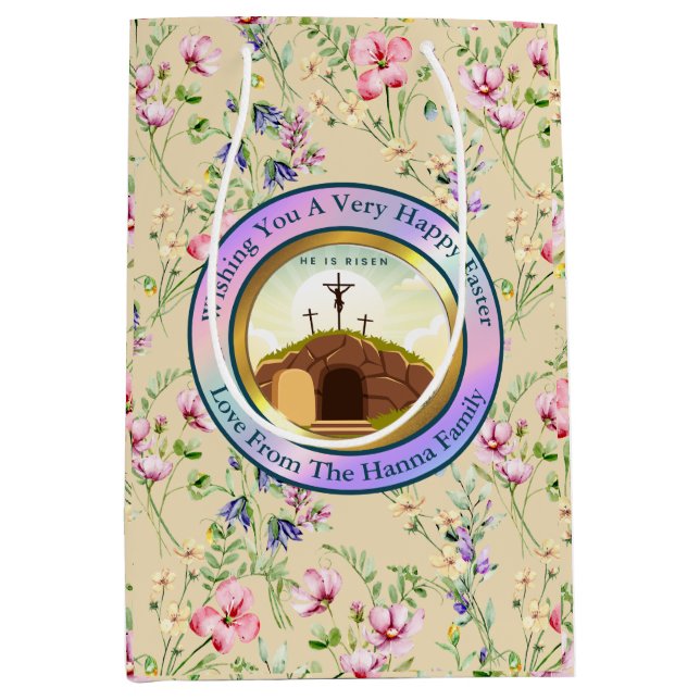 He is Risen and Celebration of Resurrection Sunday Medium Gift Bag (Front)