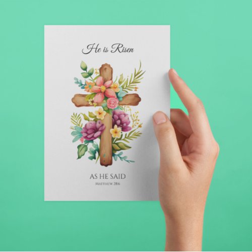 He Is Risen As He Said Easter Floral Cross Holiday Postcard