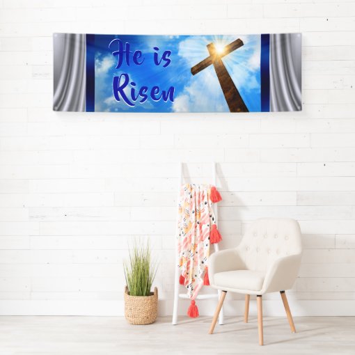 He is Risen Banner, Easter Banners for Church | Zazzle