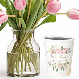 He is Risen Beautiful Pink Floral Easter Party Paper Cups