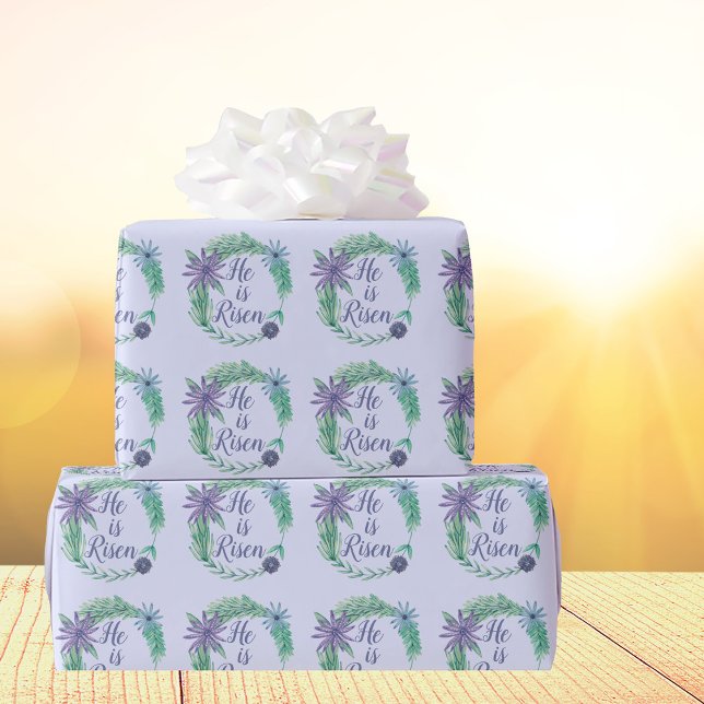 He is Risen Beautiful Religious Easter Purple Wrapping Paper (Creator Uploaded)