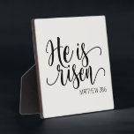 He is Risen Bible Verse Ivory Inspirational Plaque<br><div class="desc">Elevate your space with this inspiring Christian design featuring the quote "He is Risen". This faith-inspired artwork is a beautiful reminder that Jesus overcame death and we are therefore saved. Perfect for any room, this inspirational tabletop Plaque will fill your home with spiritual meaning and timeless uplifting style to your...</div>