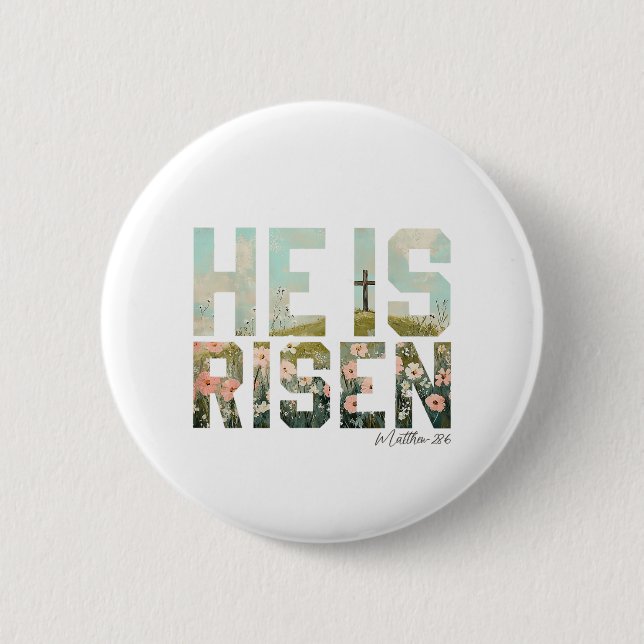 He is Risen Boho Easter Christian Jesus Button (Front)