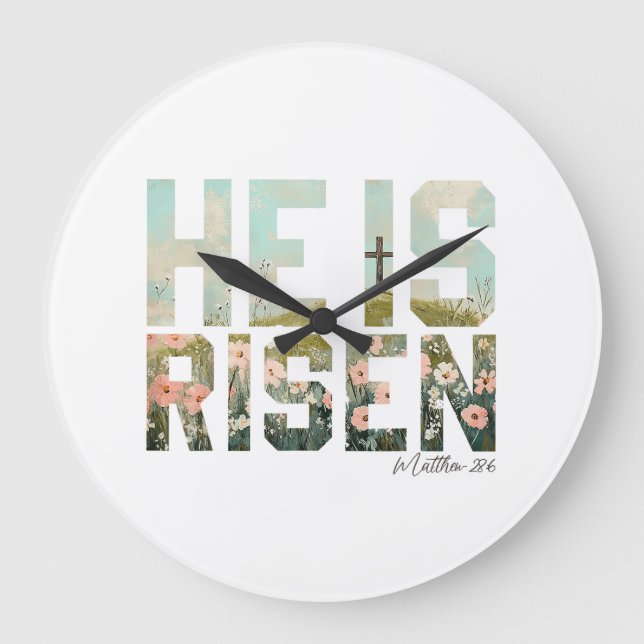 He is Risen Boho Easter Christian Jesus Large Clock (Front)