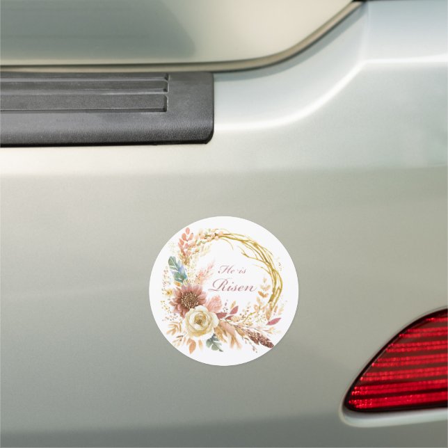 He is Risen boho floral wreath Easter Car Magnet (In Situ)