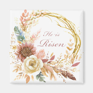He is Risen boho floral wreath Easter Magnet