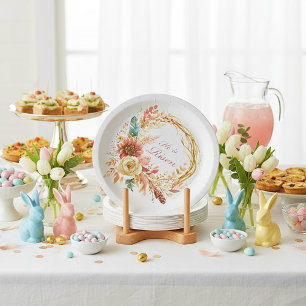 He is Risen boho floral wreath Easter Paper Plates