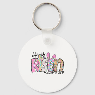 He Is Risen Bunny Christian Cross Happy Easter Day Keychain