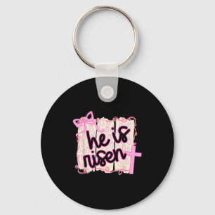 He Is Risen Bunny Eggs Happy Easter Jesus Christia Keychain