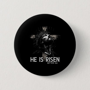 He Is Risen Christian Cross Jesus Bible Verse East Button