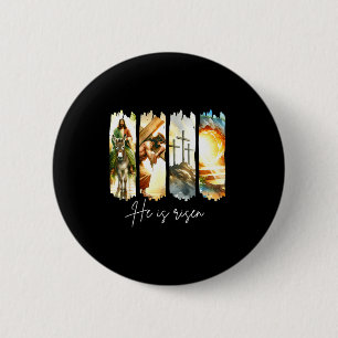 He Is Risen Christian Cross Jesus Bible Verse Happ Button