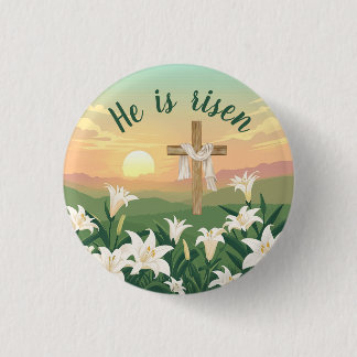 He is risen Christian Easter  Button