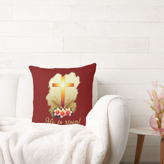 He Is Risen – Christian Easter Cross - almofada Throw Pillow (Couch)