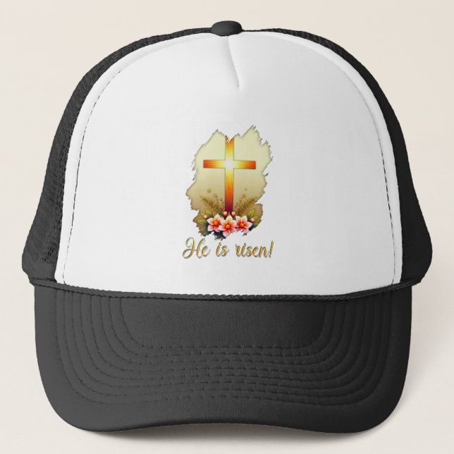 He Is Risen – Christian Easter Cross Art - boné Trucker Hat (Front)