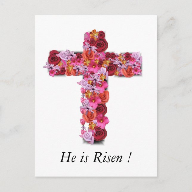 He is Risen Christian Easter Greeting Floral Cross Holiday Postcard (Front)