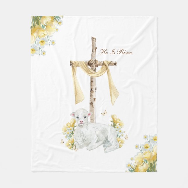 He Is Risen Christian Easter Personalized Fleece Blanket (Front)