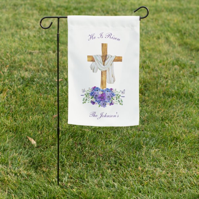 He Is Risen Christian Easter Personalized Garden Flag (In SItu)