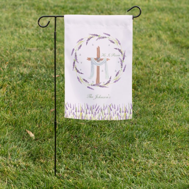 He Is Risen Christian Easter Personalized Garden Flag (In SItu)