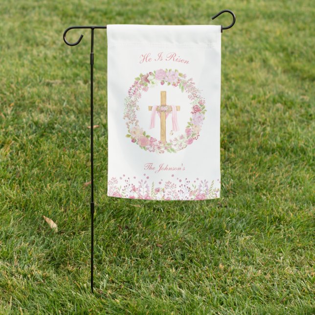 He Is Risen Christian Easter Personalized Garden Flag (In SItu)