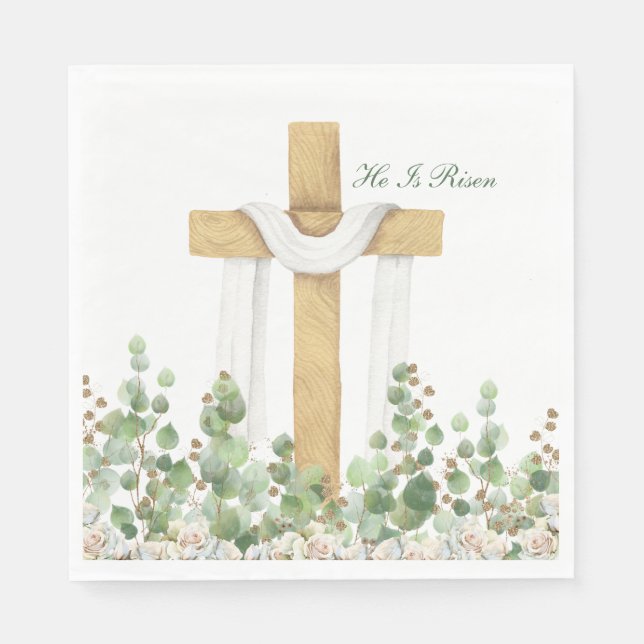He Is Risen Christian Easter Personalized Napkins (Front)