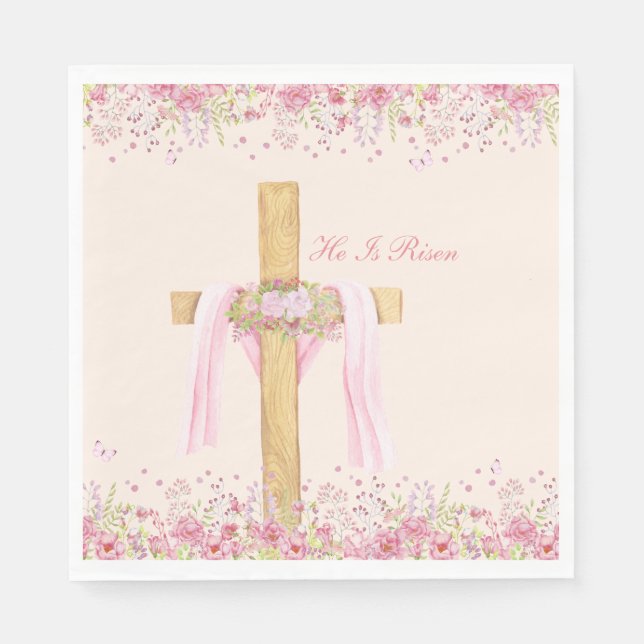 He Is Risen Christian Easter Personalized Napkins (Front)