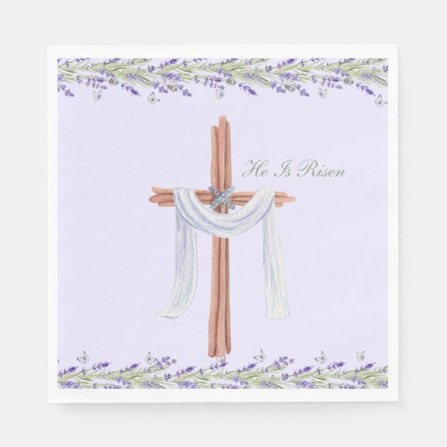 He Is Risen Christian Easter Personalized Napkins (Front)