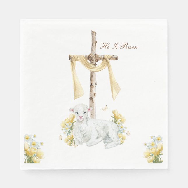 He Is Risen Christian Easter Personalized Napkins (Front)