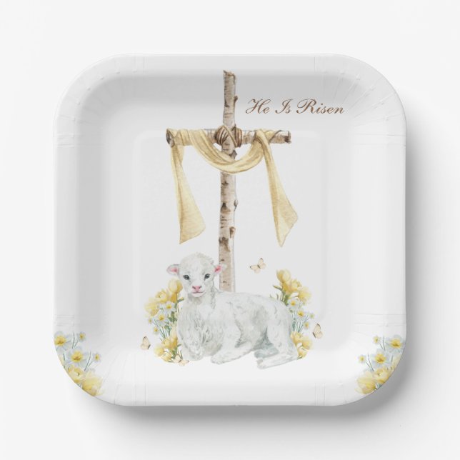 He Is Risen Christian Easter Personalized Paper Plates (Front)