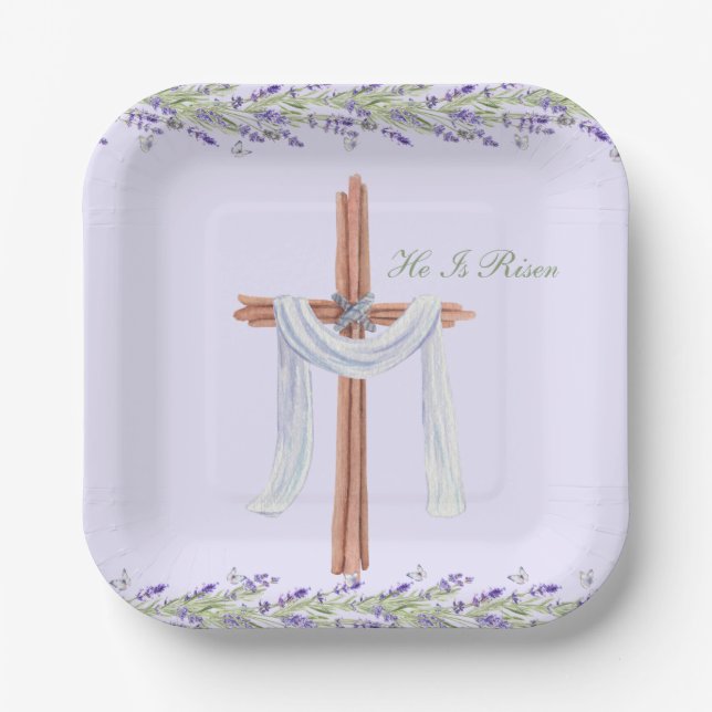 He Is Risen Christian Easter Personalized Paper Plates (Front)