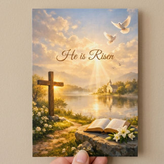 He Is Risen Christian Easter Resurrection Flat  Holiday Card