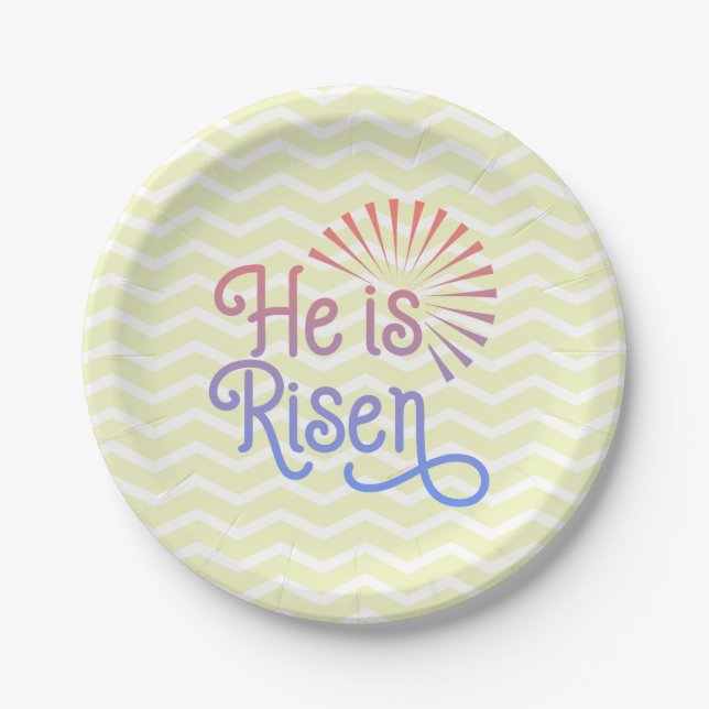 He is Risen Christian Easter Retro Paper Plates (Front)