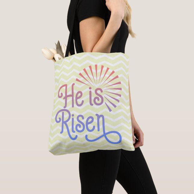 He is Risen Christian Easter Retro Tote Bag (Close Up)