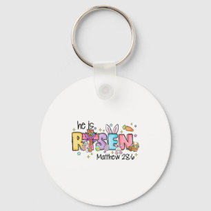 He Is Risen Christian Jesus Bible Verse Bunny Eggs Keychain
