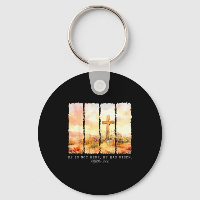 He Is Risen Christian Wildflower Happy Easter Wome Keychain (Front)